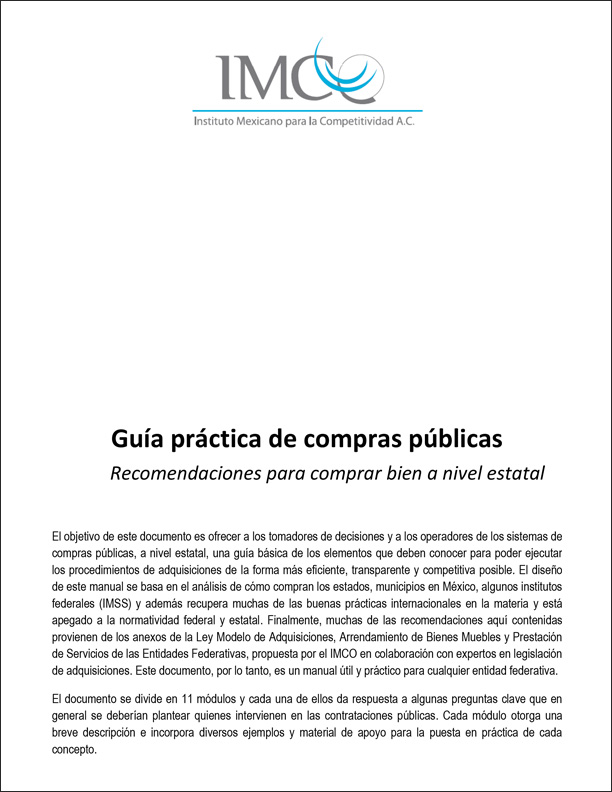 Guía práctica de compras públicas – Recomendaciones para comprar bien a nivel estatal (IMCO)