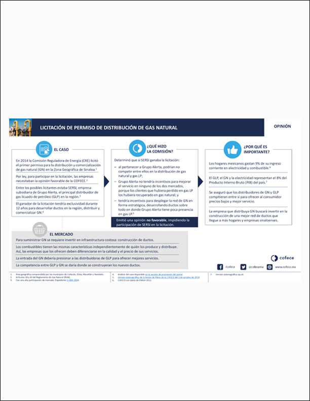 Opinión a participantes en licitación de permiso de distribución de gas natural