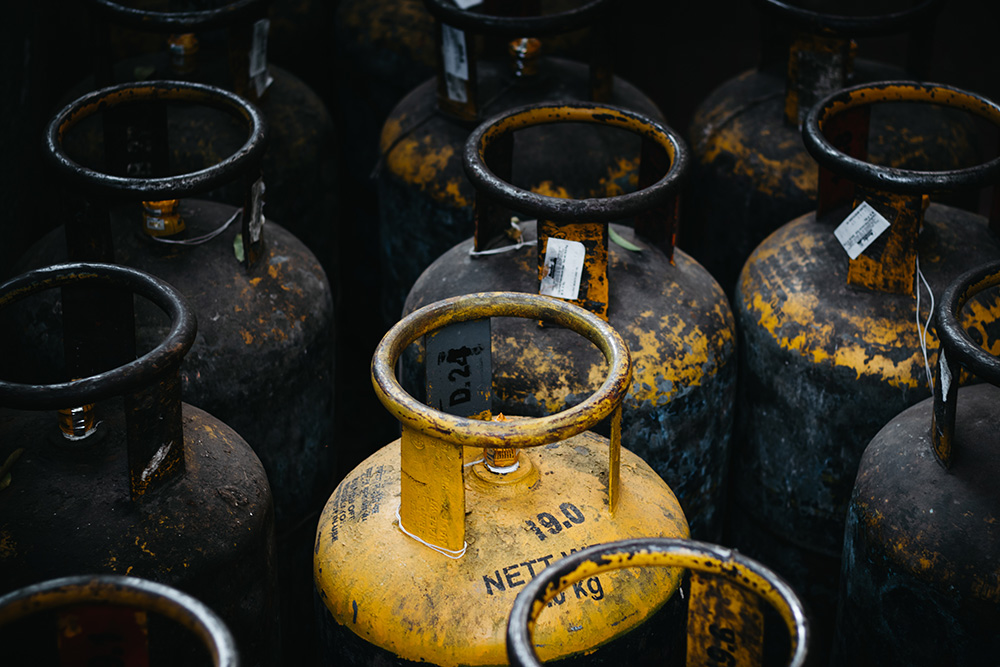 Pune, India - January 23 2020: A group of LPG cylinders.