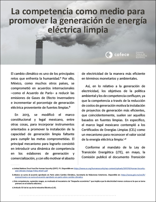 La competencia como medio para promover la generación de energía eléctrica limpia