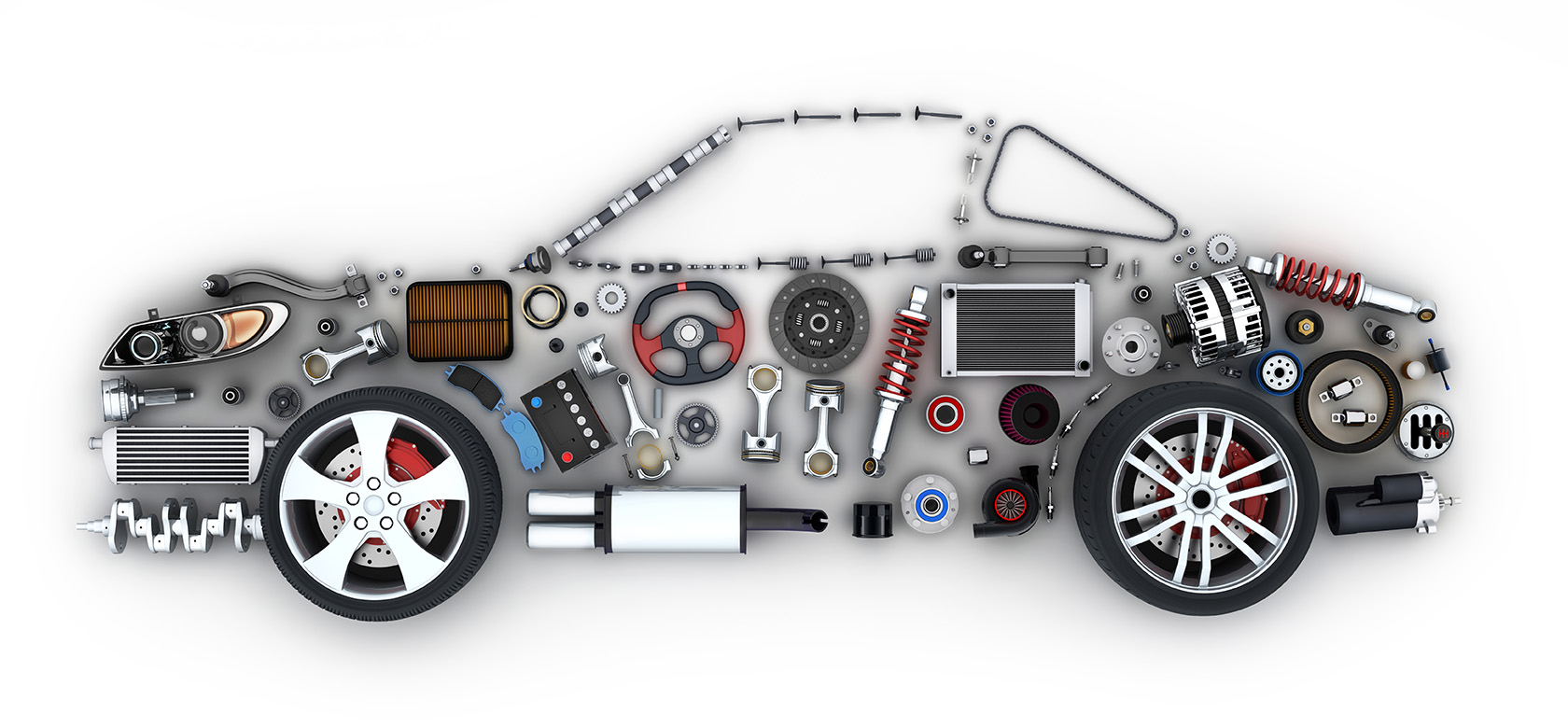 Abstract car and many vehicles parts (done in 3d rendering)