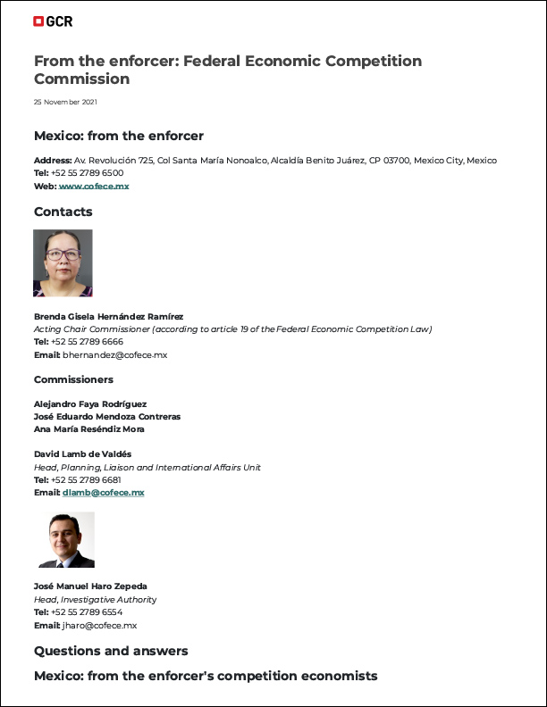 GCR Enforcer Hub 2021. From the enforcer: Federal Economic Competition Commission