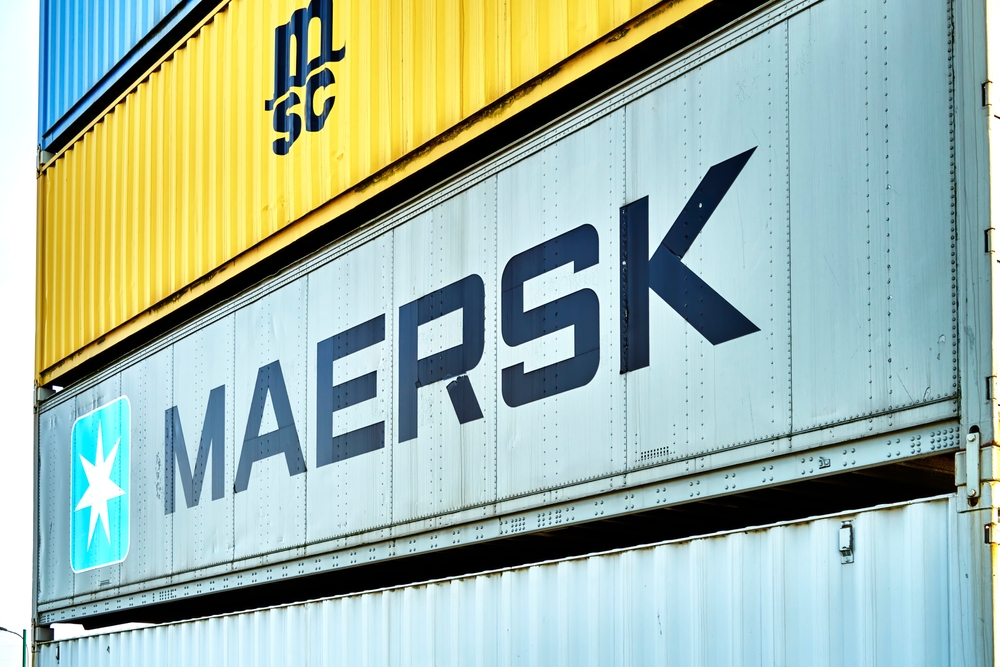 Maersk,Containers,Of,The,Danish,Container,Shipping,Company,Stacked,With