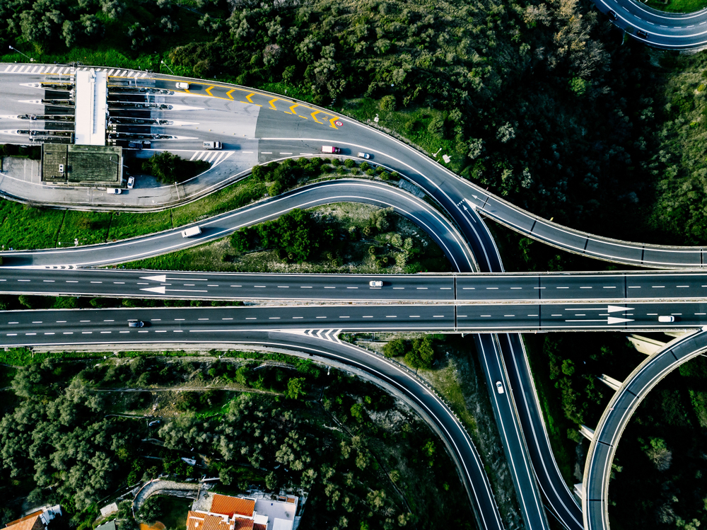 Aerial,View,Of,Highway,,Expressway,And,Motorway,With,A,Toll