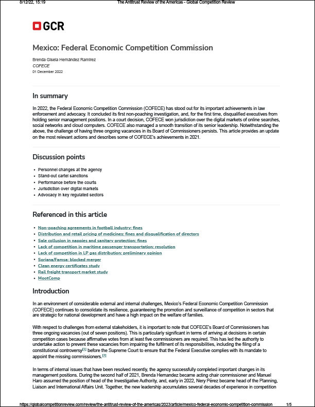 Americas Antitrust Review 2021. Mexico: Federal Economic Competition Commission (GCR)