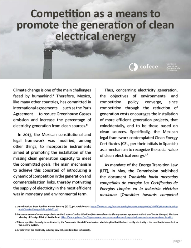 Competition as a means to promote the generation of clean electrical energy