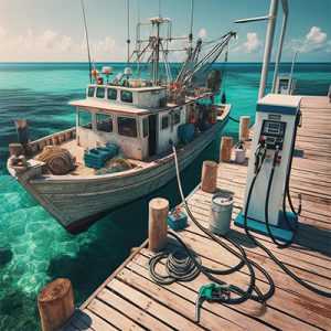 Barco pesquero cargando diésel marino
