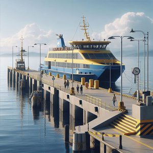 ilustración de ferry atracado en un puerto