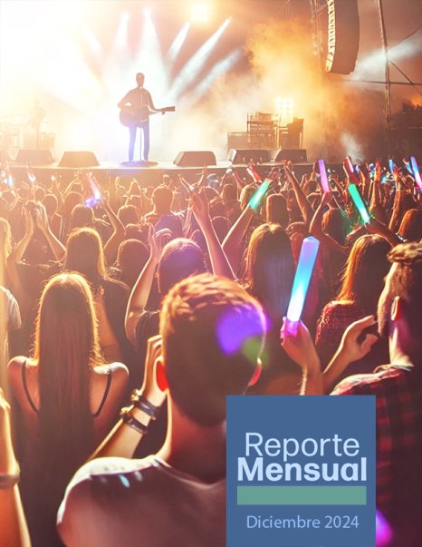 Portada reporte mensual diciembre. Imagen de un concierto visto desde la perspectiva del público