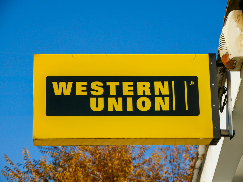 Miercurea,Ciuc,,Romania-,19,October,2019:,Western,Union,Street,Sign Miercurea,Ciuc,,Romania-,19,October,2019:,Western,Union,Street,Sign