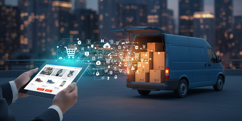 Ilustración de una entrega de comercio electrónico.