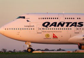 Melbourne,,Australia,-,May,17,,2015:,Qantas,Boeing,747-438er,Lining