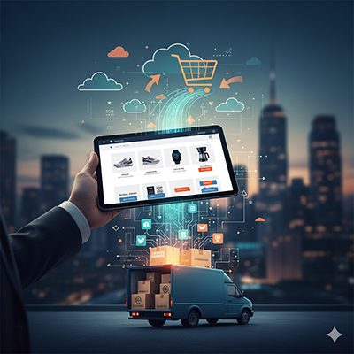 Ilustración de una entrega de comercio electrónico.