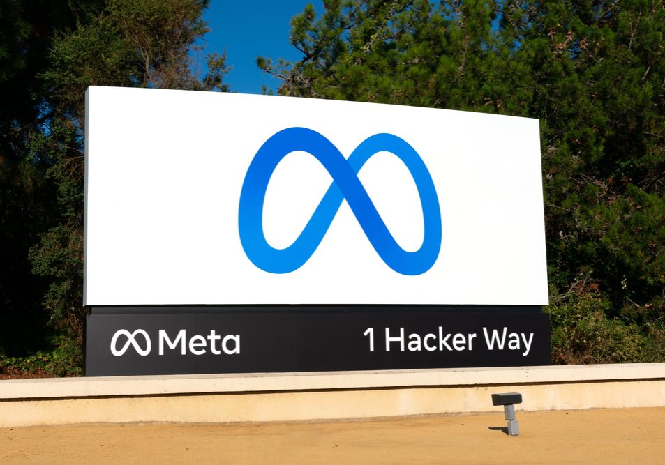 Meta,Sign,,Logo,In,Front,Of,Facebook,Headquarters,On,1